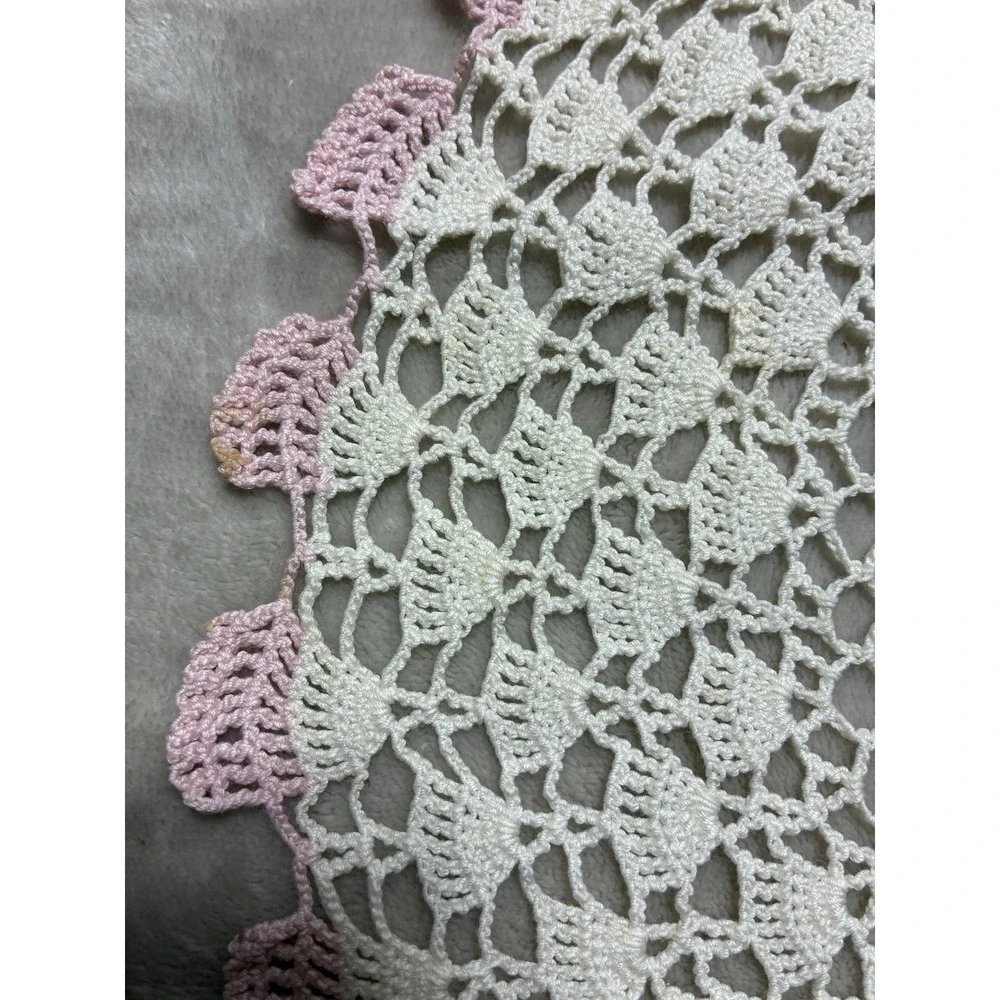Vintage Doily Centerpiece White Pink Floral Handmade Crochet Romantic 18